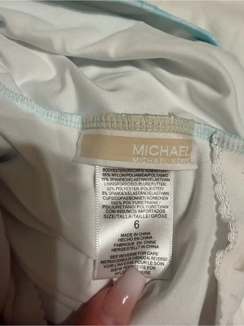 MICHAEL Michael Kors Light Blue MK Logo One-Piece Swimsuit